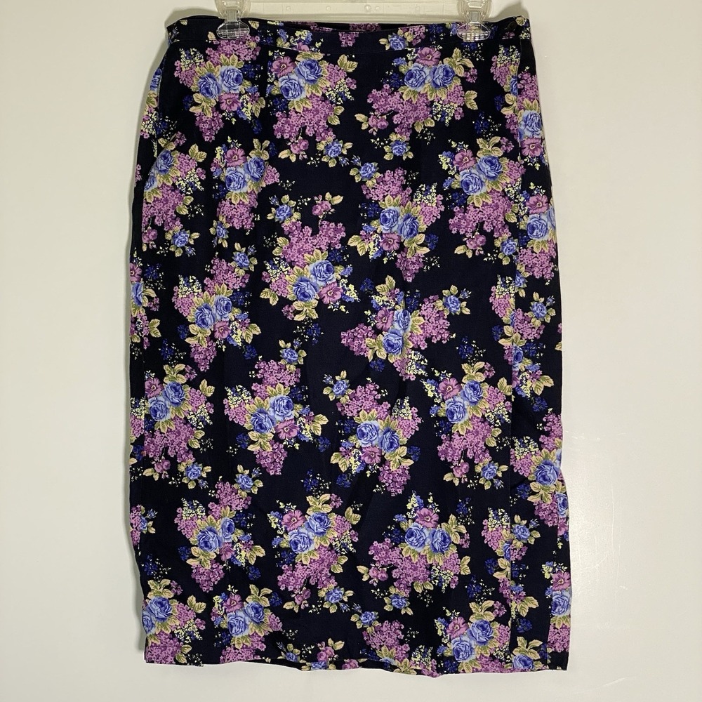 VTG Elizabeth by Liz Claiborne Skirt Womens 20 Purple Floral Linen Cotton Maxi